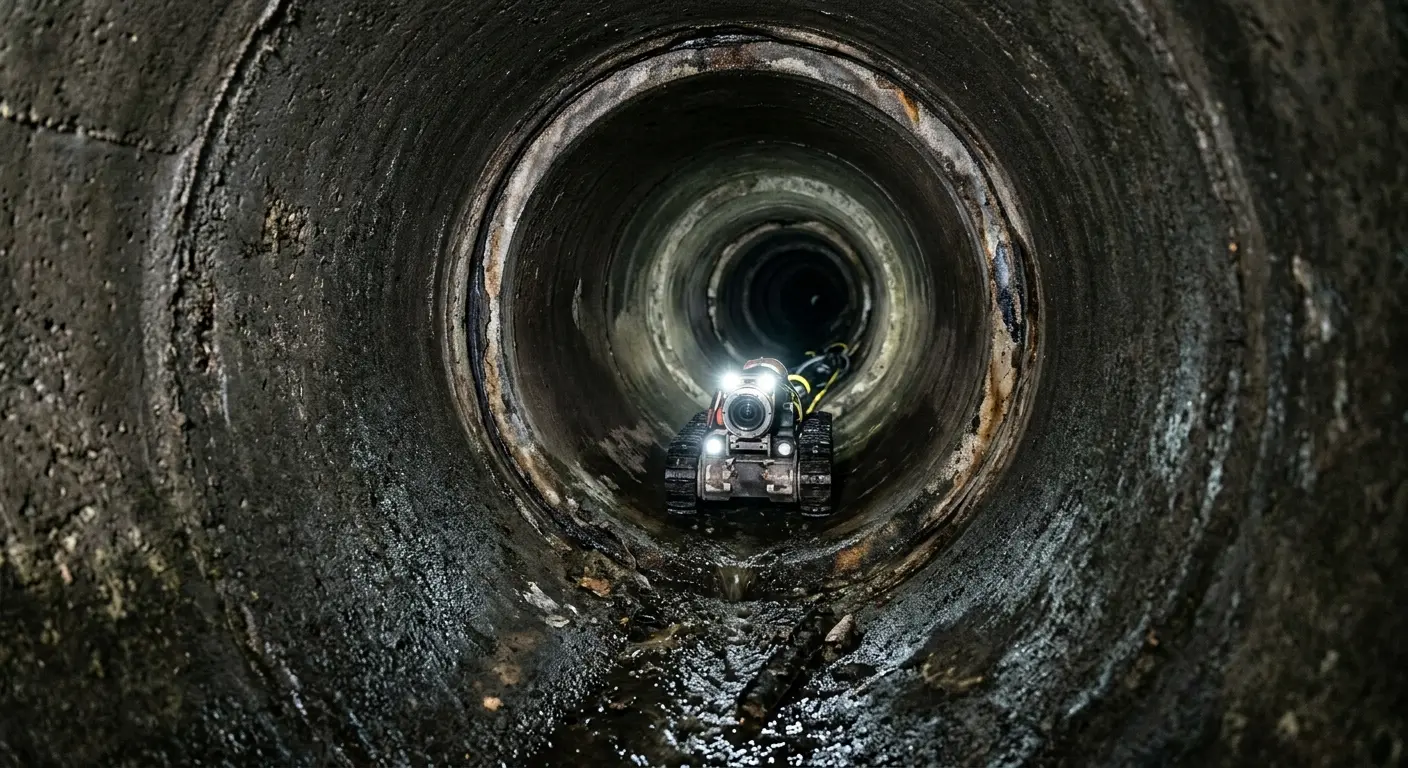 Robotic sewer camera inspecting pipe interior for Sewer Line Cleaning in Oxford